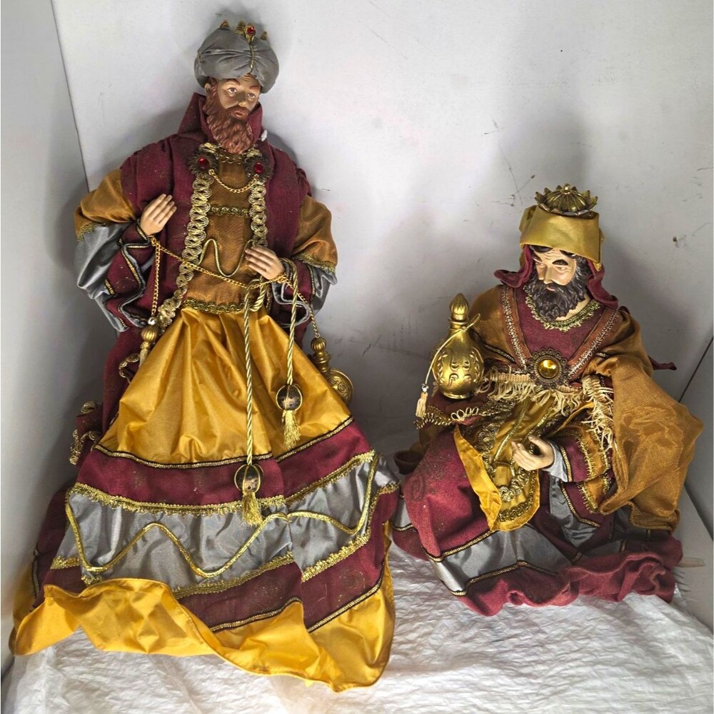 Large Nativity Wise Men Christmas Tree Topper Figures Lot Magi Kings Gold Red